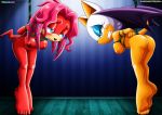  archie_comics bbmbbf blush bondage breast feet full_body hanging lien-da looking_at_another mobius_unleashed palcomix rouge_the_bat sega sonic_(series) sonic_the_hedgehog_(series) 