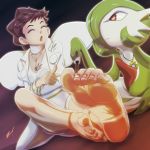 1girl barefoot clothed clothes diantha duo feet furry gardevoir green_hair nail_polish necklace pokemon scamwich soles toenail_polish toes