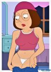  crop_top family_guy glasses hat meg_griffin pants_down thighs thong 