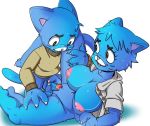  1girl 2018 4_fingers age_difference anthro blue_fur blue_hair bottomless breasts cartoon_network cat clothed clothing digital_media_(artwork) duo erection fangs feline fur furry grin gumball_watterson hair high_res imminent_sex incest leg_glider_position male male/female mammal mature_female milf mother_and_son navel nicole_watterson nipples open_shirt parent penis raised_leg rumjiin sex size_difference smile son spread_legs spreading the_amazing_world_of_gumball whiskers 