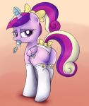  1girl alicorn an-tonio ass colored cutie_mark female female_only friendship_is_magic horn lollipop looking_at_viewer mostly_nude my_little_pony panties pony princess_cadance solo stockings tail tail_bow three-tone_hair white_panties wings 