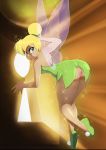  1girl ass bent_over big_ass blonde_hair blue_eyes disney dress fairy fairy_wings female keyhole looking_at_viewer looking_back no_panties peter_pan pussy thick_thighs tinker_bell tovio_rogers upskirt wings 