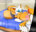  1girl anthro ass bat bed big_ass big_breasts blush breasts canine conditional_dnp digitaldomain123 domination duo eyeshadow female_domination fox furry kiss_mark lipstick makeup male male/female mammal miles_&quot;tails&quot;_prower nipples nude paizuri rouge_the_bat sega sex video_games 