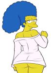  1girl ass female female_only looking_at_viewer looking_back marge_simpson milf mostly_nude pussy teasing the_simpsons 