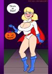 big_breasts blonde_hair blue_eyes blush boots breasts dc dc_comics halloween halloween_costume inspector_gadget jack-o&#039;-lantern penny_gadget power_girl power_girl_(cosplay) samson_00