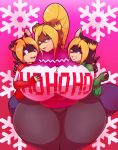 1girl 2018 2boys 5_fingers animal_ears anthro anthrofied ass big_breasts black_fur black_hair blonde_hair blue_eyes breasts brothers canine christmas desi_(thecon) diana_(thecon) dog duke_(thecon) eyebrows_visible_through_hair eyelashes eyes_visible_through_hair eyewear family female fur furry glasses group hair hand_on_breast holidays huge_breasts humanoid_hands large_breasts male mammal mature_female milf mom mommy mother_and_son multicolored_hair nipple_bulge one_eye_closed original original_character parent sibling son thecon thick thick_thighs wide_hips wink