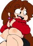  aged_up areola big_breasts bigdad breasts breasts_outside brown_hair earrings gravity_falls happy large_breasts legs long_hair looking_away mabel_pines nipples open_mouth shirt_lift sitting skirt smile sweater thighs tongue transparent_background 