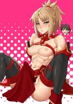  1girl abs areola breasts bulge erection erection_under_clothes fate/apocrypha fate_(series) futanari intersex looking_at_viewer mikoyan mordred mordred_(fate) muscle nipples penis penis_under_clothes 