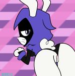  animal_ears ass bunny_ears bunny_raven bunny_tail dc dc_comics furry hood looking_at_viewer looking_down paws pussy raven_(dc) teen_titans teen_titans_go thong whiskers 