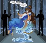 1girl ass avatar:_the_last_airbender big_ass big_breasts blue_eyes breasts brown_hair cleavage earrings female huge_breasts katara legs lipstick long_hair lurkergg nipples solo solo_female speech_bubble text tied_hair water