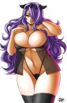  1girl alluring barely_clothed big_breasts black_legwear bursting_breasts camilla camilla_(fire_emblem) camilla_(fire_emblem_if) cleavage curvy fire_emblem fire_emblem_if fuckable hair_over_one_eye hot image_sample insanely_hot jadenkaiba jadenkaiba_(artist) lingerie long_hair milf naughty_face navel nice_body nintendo open_mouth pixiv_sample purple_eyes purple_hair see-through sexy skindentation smile standing stockings thick_thighs thighs under_boob underwear wide_hips 