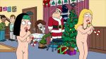  american_dad breasts candy_cane christmas christmas_tree francine_smith hayley_smith nipples nude public_nudity roger_(american_dad) santa_costume santa_hat shaved_pussy stan_smith 
