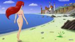 1girl ass beach disney female female_human nude princess_ariel qwazicx red_hair standing the_little_mermaid