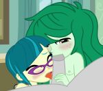  1boy 2_girls 2girls bespectacled breasts equestria_girls erection fellatio female friendship_is_magic glasses juniper_montage licking_penis long_hair male male/female multiple_girls my_little_pony nude oral penis penis_in_mouth threesome wallflower_blush 