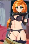  black_bra embarrassed erect_nipples_under_clothes excited female_only garter_belt garter_straps gloves green_eyes hot innie_pussy kim_possible kimberly_ann_possible lifted_by_self light-skinned_female looking_at_viewer orange_hair pants_down small_breasts smile transparent_clothing twistedscarlett60 uncensored 