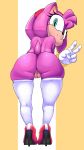 1girl 2018 5_fingers amy_rose animal_ears anthro anthrofied ass big_ass big_butt black_nose bracelets butt cute dat_ass female female_only gloves green_eyes hairband hedgehog heels high_heels looking_at_viewer looking_back mammal mostly_nude pussy revtilian sega sonic sonic_*(series) sonic_the_hedgehog_(series) soubriquetrouge stockings tail thick thick_ass thick_thighs v video_games white_gloves wide_hips
