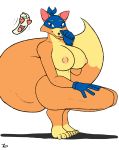 &lt;3 1girl bandana big_breasts big_tail black_nose blue_eyes breasts canine crouching dora_the_explorer feet fox genderswap gloves looking_at_viewer map map_(dora_the_explorer) mostly_nude nick_jr. nickelodeon nipples nude open_mouth orange_fur signature simple_background swiper_(dora_the_explorer) thick_thighs toes voluptuous white_background