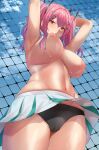 1girl areola armpits arms_behind_head arms_up azur_lane bangs bare_shoulders big_breasts black_panties black_underwear blue_sky blush breasts bremerton_(azur_lane) bremerton_(scorching-hot_training)_(azur_lane) cameltoe chain-link_fence cloud cowboy_shot day erect_nipples eyebrows_visible_through_hair female_only fence green_skirt grey_hair groin hair_between_eyes hair_intakes hair_ornament hairclip hands_behind_head high_resolution hotate-chan large_filesize long_hair looking_at_viewer midriff mole mole_on_breast mole_on_thigh mole_under_eye multicolored_hair navel nipples no_bra open_mouth outside panties pink_eyes pink_hair see-through shirt sidelocks skirt skirt_lift sky sportswear standing streaked_hair sweat tennis_outfit thighs tied_hair topless topless_female twin_tails twintails two-tone_hair two-tone_skirt underwear upskirt very_high_resolution viewed_from_below white_shirt white_skirt wind wind_lift x_hair_ornament