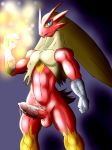  1boy abs blaziken erect_penis erection male male_only muscle muscles nintendo offering pokemon pokemon_(anime) precum precum_string presenting_penis showing_penis solo_male yaoi 