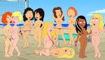  american_dad bonnie_swanson breasts crossover family_guy francine_smith lois_griffin nipples panties shaved_pussy topless yuri 