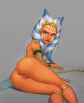  1girl ahsoka_tano alien anus ass blue_eyes chain collar female female_only looking_at_viewer nude pussy sideboob slave solo star_wars star_wars:_the_clone_wars sunsetriders7 togruta 