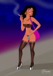  1girl aladdin_(series) black_hair breasts disney female high_heels hooker looking_at_viewer mostly_nude panties princess_jasmine prostitute pussy standing stockings 