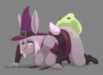  1girl 2019 ambiguous_penetration anthro ass big_breasts blush breasts clothing doggy_position eyewear furry gif glasses hat lagomorph mammal omegaozone rabbit sex simple_background slightly_chubby slime smile witch_hat 