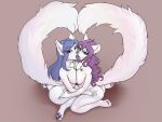  1girl 2021 4:3 anthro ass blue_eyes blue_hair blue_nose blue_tongue canid duo female/female furry general-irrelevant hair kissing mammal nude pawpads pink_hair pink_nose simple_background tongue 
