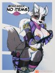  1girl 1girl 2018 anthro armor avante92 blush bottomless breasts canine chain cleft_of_venus clothed clothing crossgender dialogue digital_media_(artwork) double_entendre english_text exposed_breasts eye_patch eyewear furry gameplay_mechanics garter_belt garter_straps gun hair handgun high_res holster knife legwear looking_at_viewer mammal nintendo nipples patreon pussy pussy_juice pussy_juice_drip pussy_juice_leaking pussy_juice_string ranged_weapon red_eyes sheathed_weapon shirt_pull spiked_armor star_fox stockings text thick_thighs url video_games voluptuous weapon white_hair wide_hips wolf wolf_o&#039;donnell 