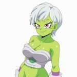  1_girl 1girl animated animated_gif breasts cheelai dragon_ball dragon_ball_super dragon_ball_super_(the_movie_of_broly) feet female gif nipples purple_eyes short_hair smile solo white_hair 