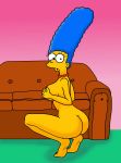  ass big_breasts hand_on_breast marge_simpson nude squatting the_simpsons thighs 