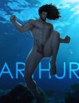  1boy abs aquaman arthur_curry beard dc_comics digital_media_(artwork) erect_penis erection human justice_league long_hair male male_only muscle muscles muscular naked nude ocean offering penis presenting_penis sea showing_penis solo solo_male underwater 