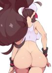  1_girl 1girl ass ass_focus back bottomless brown_hair creatures_inc. curvy_figure female female_human female_only from_behind game_freak hand_on_hip hat high_resolution hilda hilda_(pokemon) human innie large_ass long_hair nac000 nintendo pokemon pokemon_(game) pokemon_black_&amp;_white pokemon_character ponytail posterior_cleavage protagonist_(pokemon) shiny shiny_hair simple_background solo tied_hair touko_(pokemon) very_high_resolution whale_tail white_background wristband 