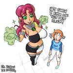 2_girls alien alien_girl ben_10 ben_tennyson benfire big_breasts cartoon_network cosplay crossover crossover_cosplay dc_comics el_rincon_de_amber female_focus female_only green_eyes gwen_tennyson long_hair omnitrix red_hair revealing_clothes small_breasts starfire_(cosplay)