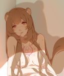  1girl 1girl 1girl against_wall animal_ear_fluff animal_ears bangs bare_arms big_breasts blush breasts brown_hair chest_tattoo clavicle closed_mouth eyebrows_visible_through_hair high_resolution leaning_to_the_side long_hair looking_at_viewer medium_breasts nude raccoon_ears raccoon_tail raphtalia rizuto smile sweat tail tate_no_yuusha_no_nariagari tattoo upper_body 