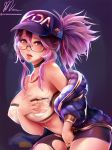  1girl 1girl akali ass big_breasts breast_grab breasts embarrassed glasses grabbing hands jewelry k/da_(league_of_legends) k/da_akali league_of_legends looking_at_viewer masturbation masturbation_through_clothing microphone mumeaw necklace nipples open_mouth purple_eyes purple_hair see-through shirt short_hair shy torn_clothes torn_legwear torn_shirt wet 