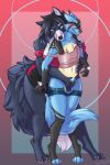  1girl 2018 abstract_background anthro black_fur black_hair black_skin blue_eyes blue_fur blush breasts canid canine canis chest_spike chest_tuft clothed clothing digital_media_(artwork) duo eyewear fan_character folly854 foreskin fur furry girly glasses grin hair handjob humanoid_penis lucario lucas_arynn male male/female mammal masturbation nintendo nipples penile_masturbation penis pok&eacute;mon pok&eacute;mon_(species) precum sex shorts simple_background smile spikes tan_fur testicles tongue tongue_out tuft video_games white_fur wolf 