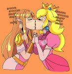 2_girls 2girls blonde_hair female_only kissing nintendo princess_peach princess_zelda saliva super_mario_bros. super_smash_bros. the_legend_of_zelda wolfrad_senpai yuri