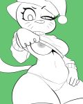  1girl 1girl 2018 5_fingers anthro blue_fur breasts cameltoe cartoon_network christmas clothing domestic_cat felid feline felis fur furry gloomyacid gloves green_background hat holidays legwear looking_at_viewer looking_down low-angle_view mammal mature_female navel nicole_watterson nipples one_breast_out santa_hat simple_background standing stockings sweater the_amazing_world_of_gumball thick_thighs thigh_gap thong undressing whiskers wide_hips 
