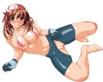  breasts erect_nipples hairless_pussy haruka_(pokemon) huge_breasts may nipples pokemon pussy spread_legs torn_clothes 