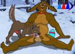  2_males 2boys anthro balto easter_bunny erection feral male/male male_only multiple_male outdoors penis photo_manipulation sitting snow testicles yaoi 