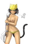  animal_ears animal_tail black_hair blush breasts cat caterpillar caterpillar_(company) construction green_eyes hard_hat highres mascot mascots panties personification tail topless underwear 