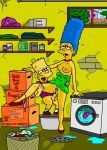  1986 artist_name bart_simpson basement blue_hair blue_pubic_hair bottomless dagger_(artist) hair incest marge_simpson mother_and_son penis pubic_hair testicles the_simpsons yellow_skin 