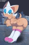  1girl 1girl anthro ass belly bent_over big_breasts breasts chiropteran city drakebiggs gumgumbunny hair high_res looking_at_viewer mammal nude outside rouge_the_bat sega smile sonic_the_hedgehog_(series) 
