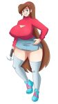  big_breasts breasts cleavage cleavage_cutout female grappling_hook gravity_falls hand_on_hip looking_at_viewer mabel_pines rexcrash64 rexcrash64_(artist) smile solo sweater weapon 