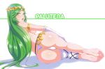  1girl :o ass character_name kid_icarus looking_at_viewer looking_back lying nintendo nipples on_side palutena topless 
