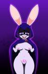  &lt;3 &lt;3_eyes 1girl 2018 absurd_res anthro big_breasts breasts buckteeth bunny_raven clothed clothing dc dc_comics dcau dr._chaos flashing fur furry hair high_res lagomorph looking_at_viewer mammal mind_control naked_cape nipples open_mouth partially_clothed purple_hair pussy rabbit raven_(dc) robe simple_background tattoo teen_titans teeth white_fur 