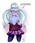 1girl 2015 bespectacled breasts english_text equestria_girls exposed_breasts female female_only friendship_is_magic glasses long_hair looking_at_viewer my_little_pony no_bra older older_female pantyhose partially_clothed partially_unbuttoned ponut_joe school_uniform shirt skirt solo standing sugarcoat topless uniform young_adult young_adult_female young_adult_woman
