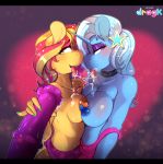  2019 2girls anthro areola blush breast_squish breasts breasts_frottage clothing colored_nails cum disembodied_penis dragk duo equestria_girls equine eyelashes eyeshadow female/female friendship_is_magic furry hair half-closed_eyes handjob high_res horn makeup male male/female mammal my_little_pony nipples penis sex sunset_shimmer tongue tongue_out trixie unicorn 
