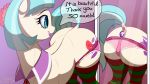  1girl anal_plug ass coco_pommel cutie_mark earth_pony english_text female female_only friendship_is_magic indoors looking_back looking_in_mirror mercurial64 mirror mostly_nude my_little_pony panties pink_panties pony presenting_ass reflection solo speech_bubble standing stockings striped_stockings tail 